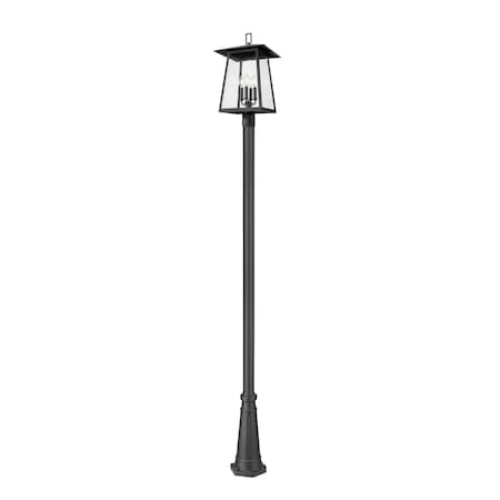 Z-Lite Rainer 4 Light Outdoor Post Mounted Fixture, 13.5in. W x 118.25in. H, Black 5015PHBR-519P-BK